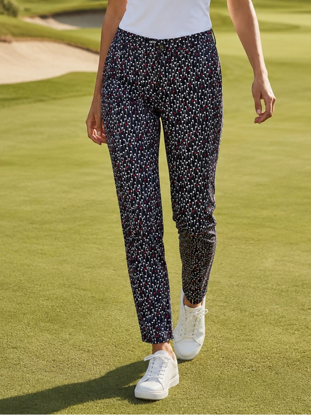 Swing Control Golf flag Print Stretch Golf Pants Navy Red White Golfcore 12-14